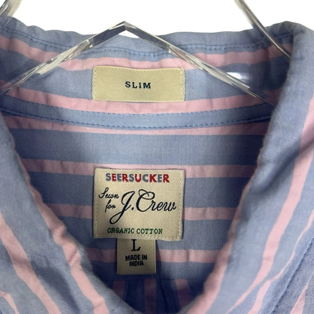 J.CREW Seersucker Lightweight Striped Long Sleeve Button Down Shirt Slim Large
